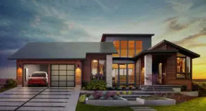 Rendering of home with tesla solar shingles
