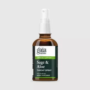 Bottle of Sage & Aloe throat spray from Gaia Herbs