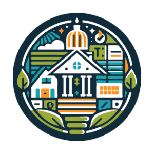 flat style icon of government building and green incentives iconography