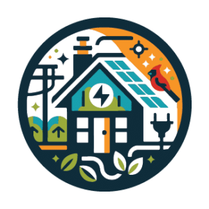 Flat style icon of illustrated home with solar and a cardinal on the roof
