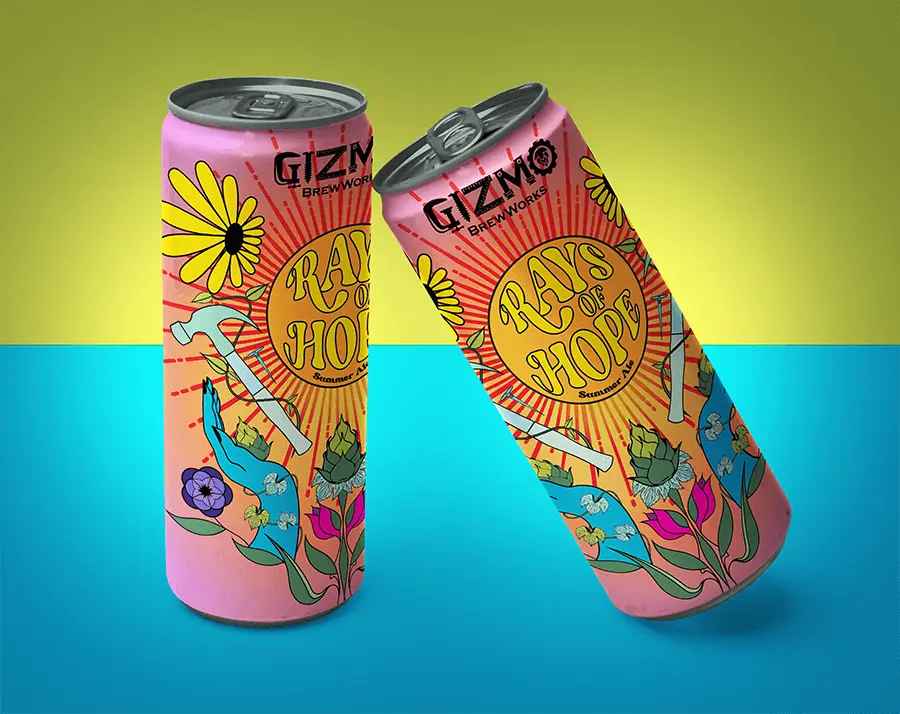Preview of the Rays of Hope beer cans from Gizmo Brewworks