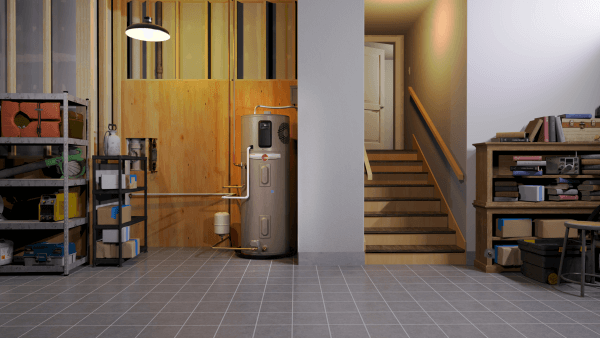 Rheem's Pro Terra Hybrid Electric Water Heater installed in a basement location