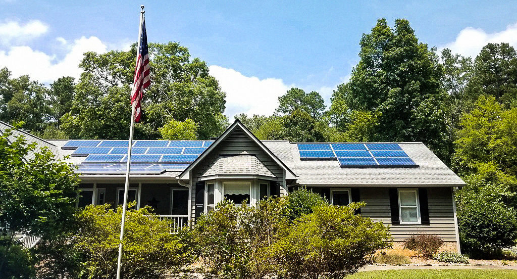 Ranch Home with Solar and American Flag