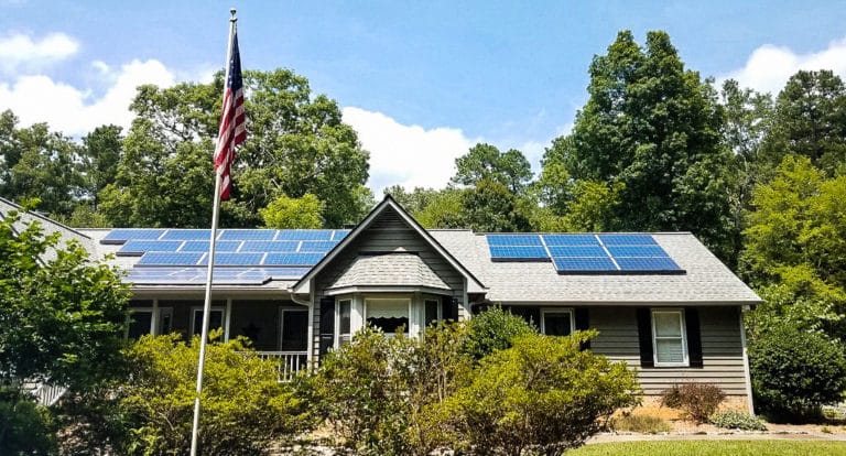 Ranch Home with Solar and American Flag