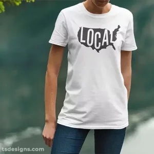 White tshirt with local graphic from TS Designs