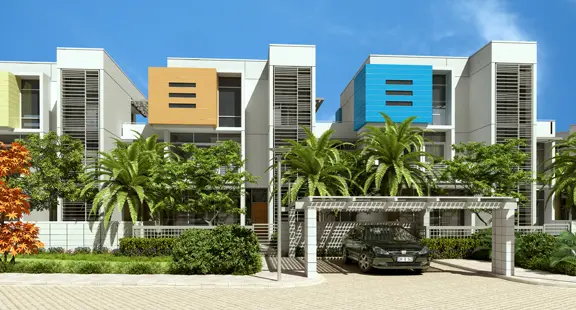 Exterior view of three US Embassy housing units in Haiti