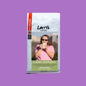 Bag of Gabi's Coffee blend by Larry's coffee on a purple background