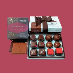 packaged gift set of various chocolates from French Broad Chocolate