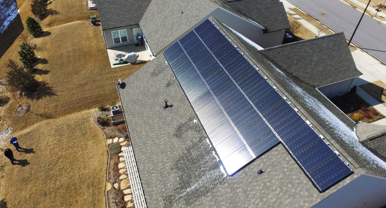 Close up view of a solar system on a roof