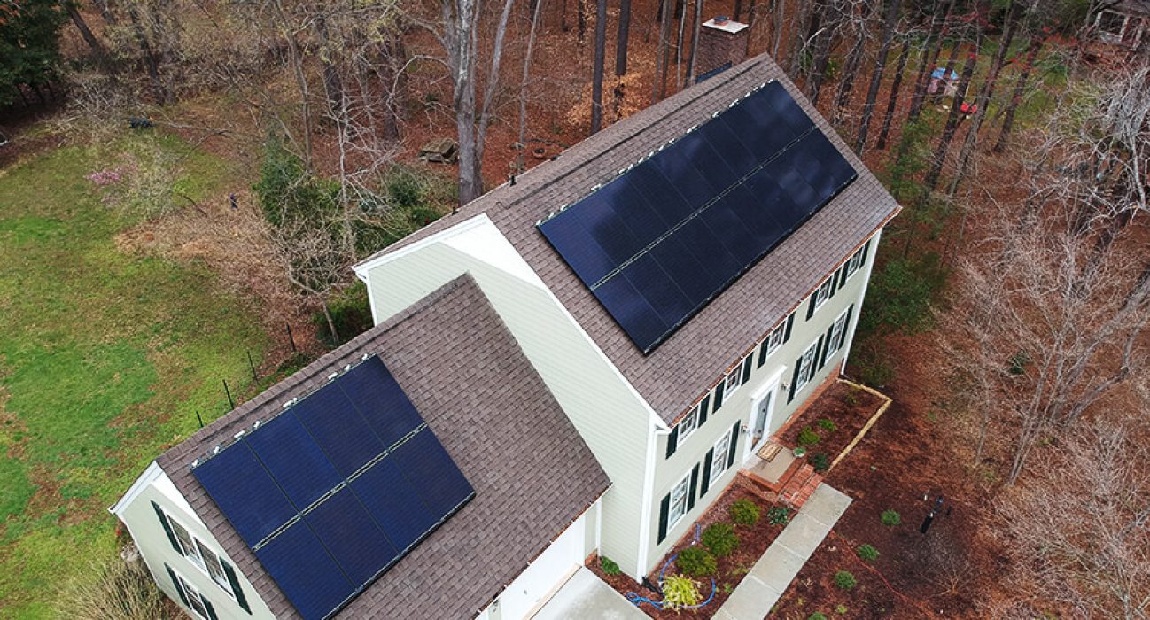 Colonial home with a roof mounted solar system