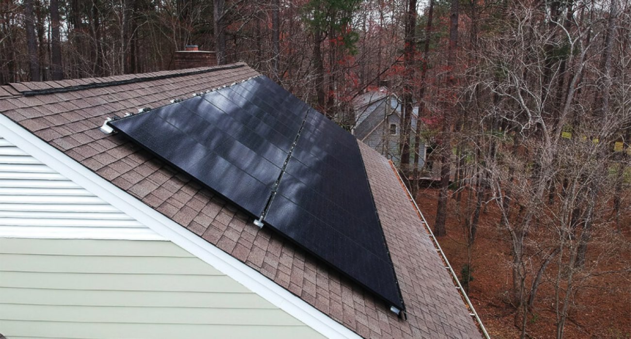 Close up view of a rooftop solar system