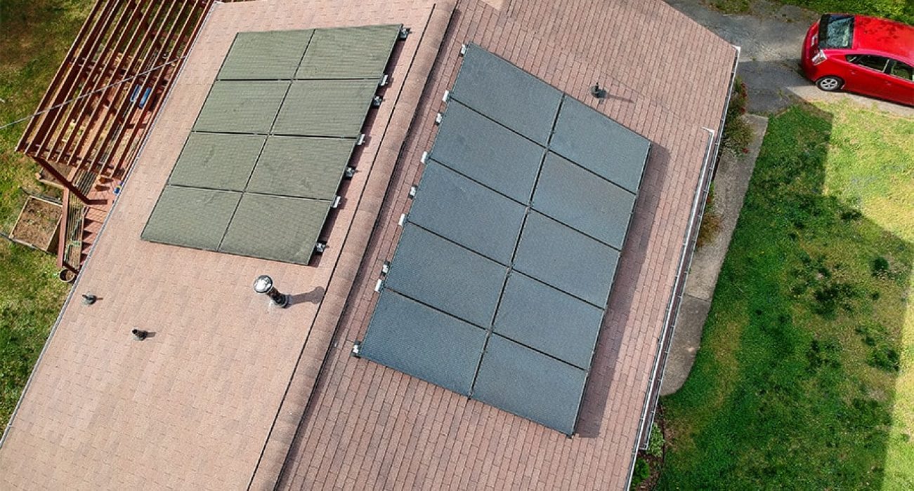 Close up view of a solar system on a roof