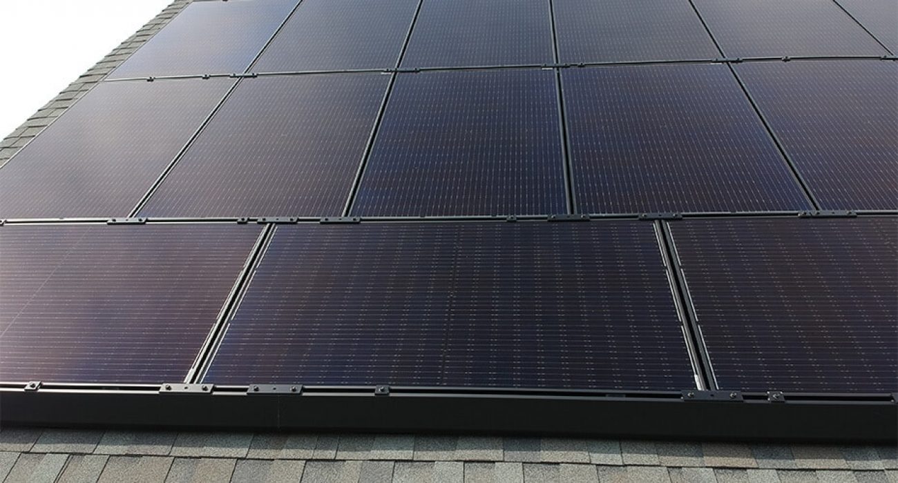 Close up view of monochrome black solar panels