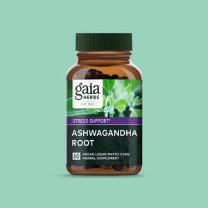 Bottle of Ashwagandha Root supplements from Gaia Herbs