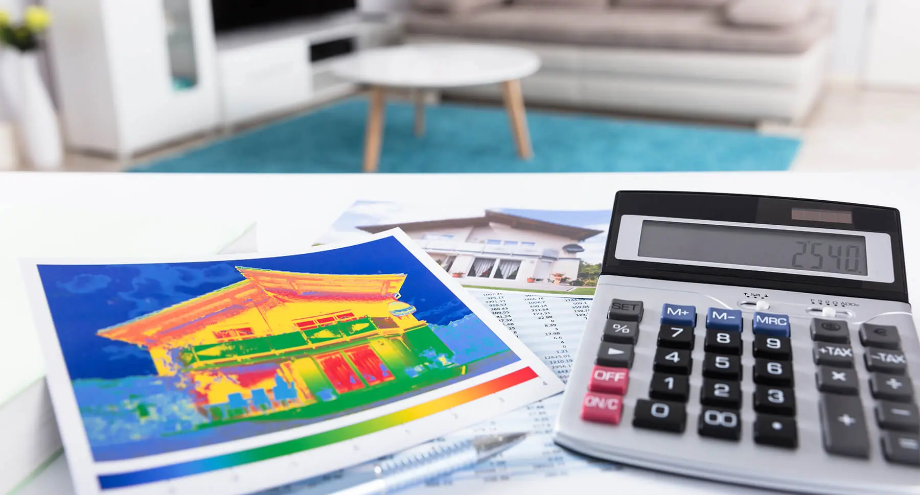 Thermal scan of a home next to a calculator