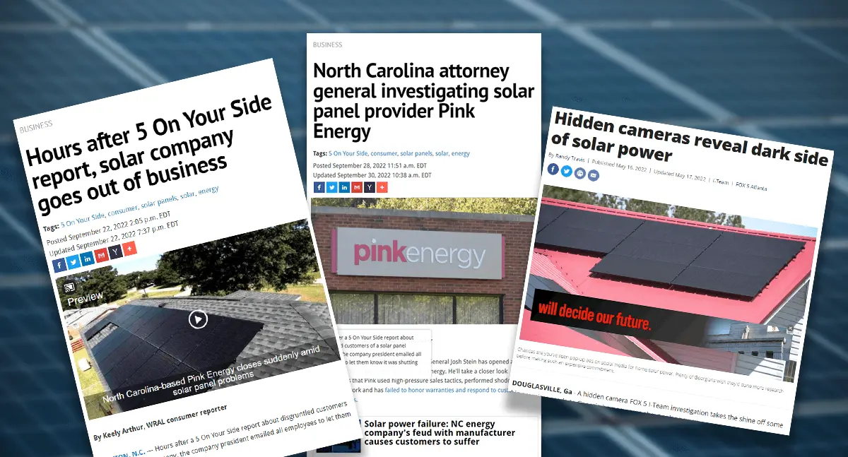 collage of news article headlines around Pink Energy closing