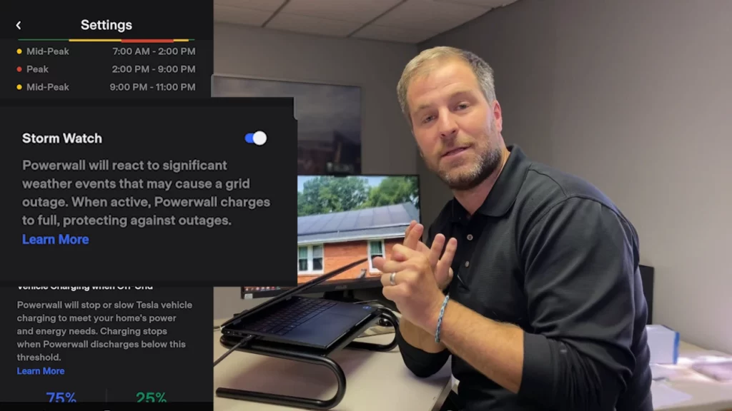 Graham, solar designer from southern energy management, showing how to enable storm watch on the tesla powerwall app
