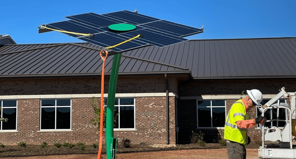 A solar tree being installed at Pee Dee EMC in Lilesville, North Carolina