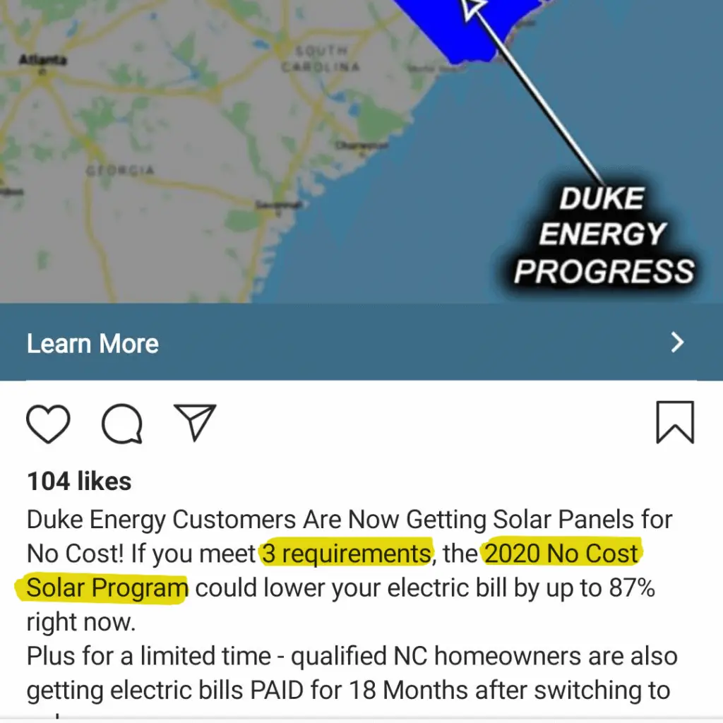 Solar ad implying you must meet qualifications to apply for a "new solar program"