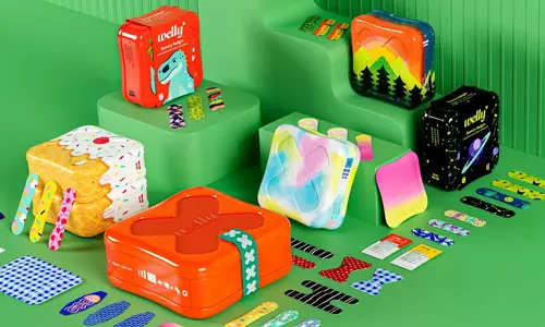 An assortment of colorful first aid products from welly
