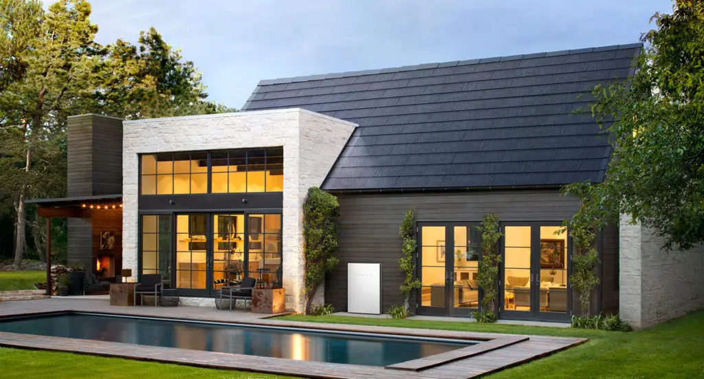 Tesla Solar Shingle Roof on a Modern Home with a Pool