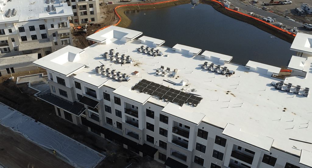 Aerial view of a solar system installed on The Range on Oleander in Wilmington