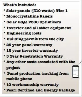 Section from a solar proposal detailing what is included in the system price